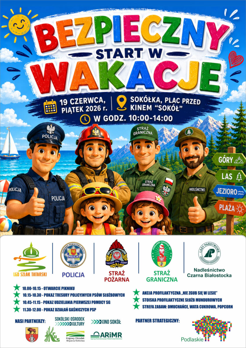 Plakat: Bezpieczne Wakacje 2026